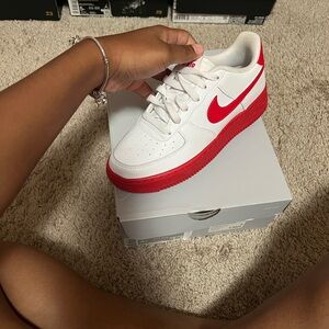 Nike Red and White Air Force 1 Sneakers